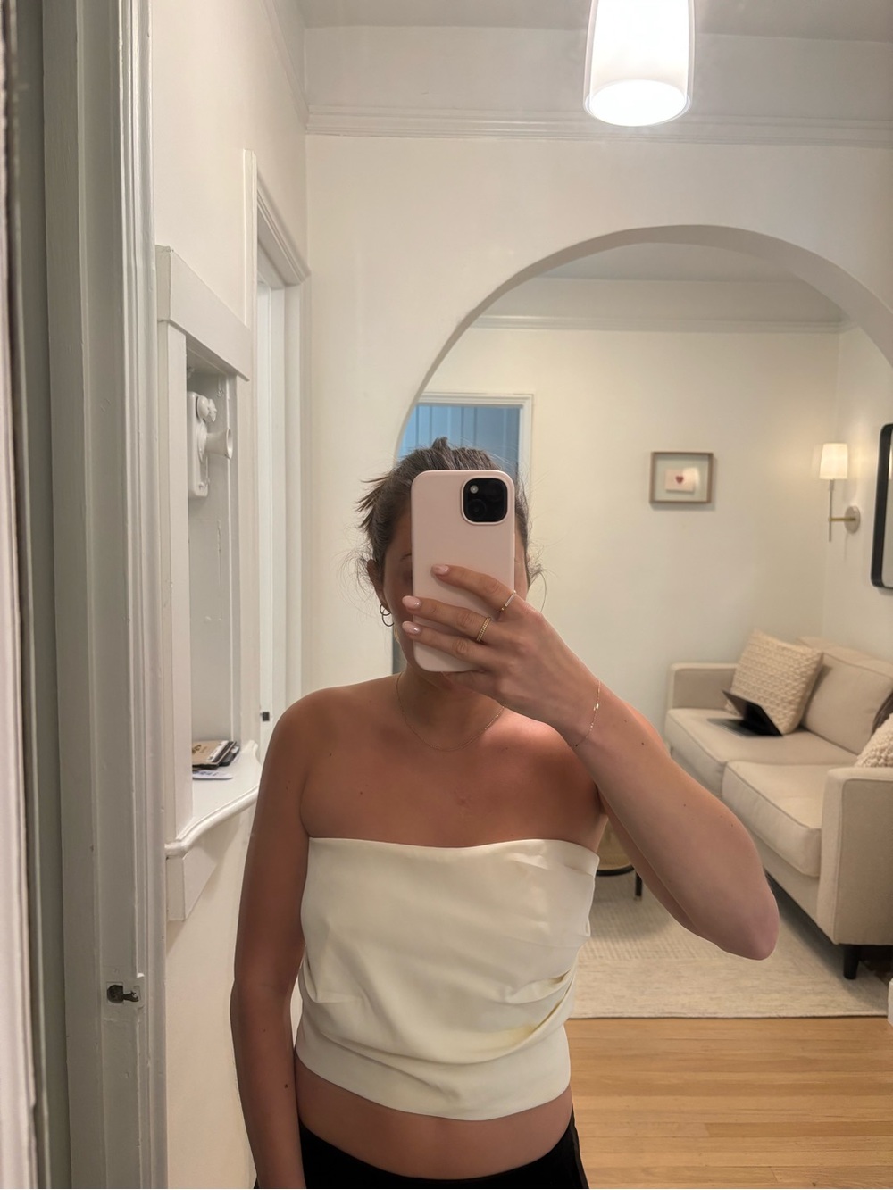 Ivory Satin Strapless Bustier Top